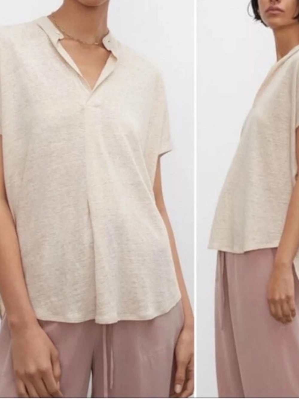 Club Monaco Light Beige Short Sleeve V-Neck Tunic